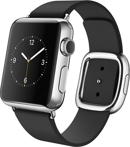 Apple - Apple Watch 38mm Stainless Steel Case - Black Modern Buckle - Large